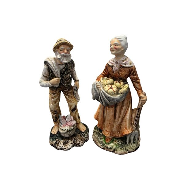 Vintage Hand-Painted Farmer & Wife Figurines Set - Picture 1 of 10